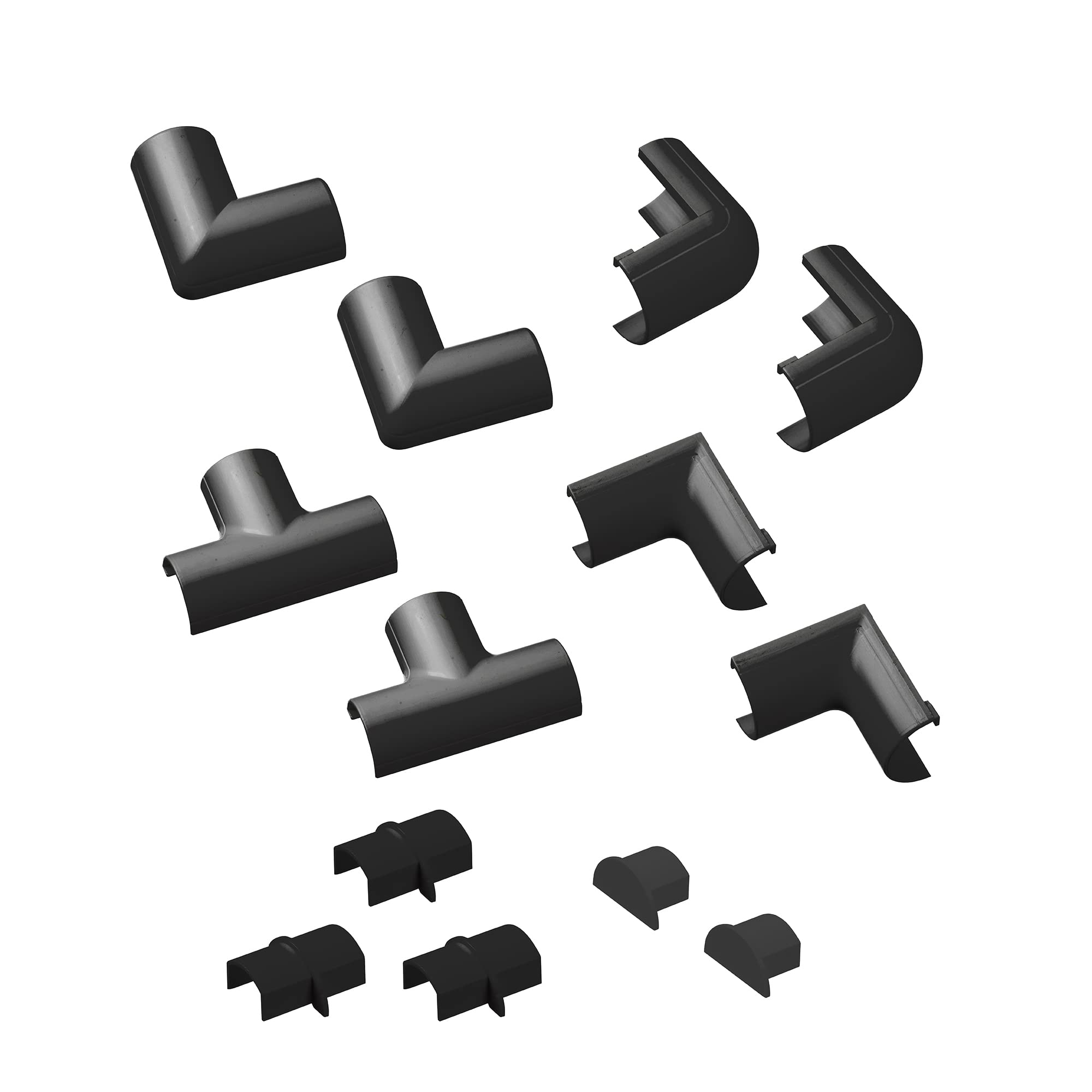 D-Line 20x10mm Black Clip-Over Accessory Multipack - 2X Internal Bend, 2X External Bend, 2X Flat Bend, 2X Equal Tee, 3X Connector, 2X End Cap — image 1