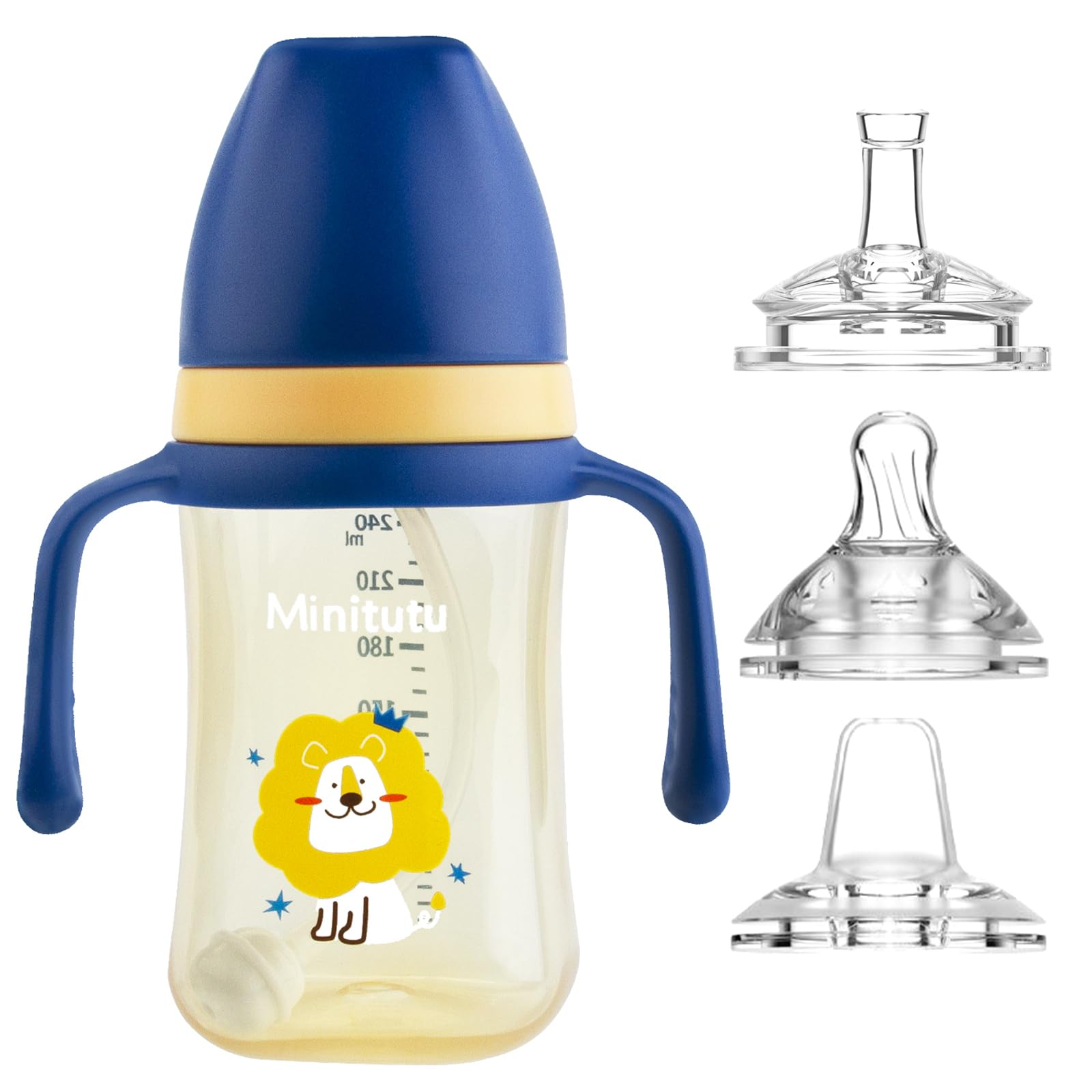 Qshare 3 in 1 Baby Cups & Sippy Cup with Straw and a Spout 240ML, Toddler Drinks Water Bottles Trainer Cup with Handles for Babies 6 12 Months(One Cup with 3 Nipples) (Yellow)