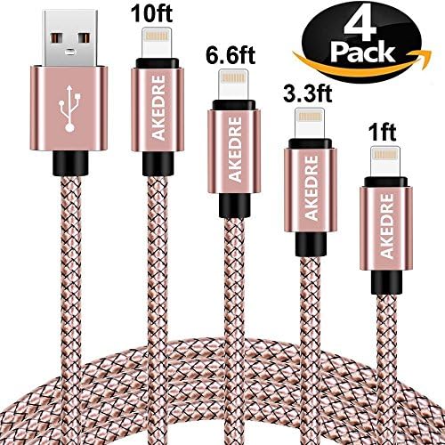 iPhone Charger, AKEDRE 4Pack [10FT 6FT 3FT 1FT] Nylon USB Charging &amp; Syncing Cord Charger for iPhone X/8/8 plus/7/7 plus 6s/6/plus/5s,iPad, iPod
