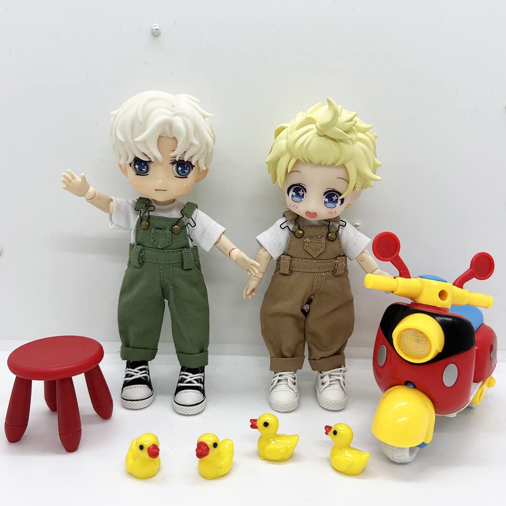 Doll Clothes Bjd Clothes Fashion Strap Denim Trousers for OB11,GSC, 1/12bjd Doll Clothes Accessories Pants+T-Shirt (Green)