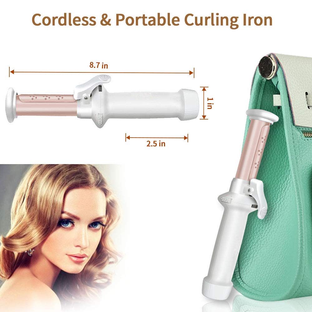 Cordless Curling Iron, MaikcQ 1-Inch Ceramic Curling Wand Professional 2 in 1 Mini Hair Curler for Loose Curls USB Charging & Rechargeable, Portable for Worldwide Travel