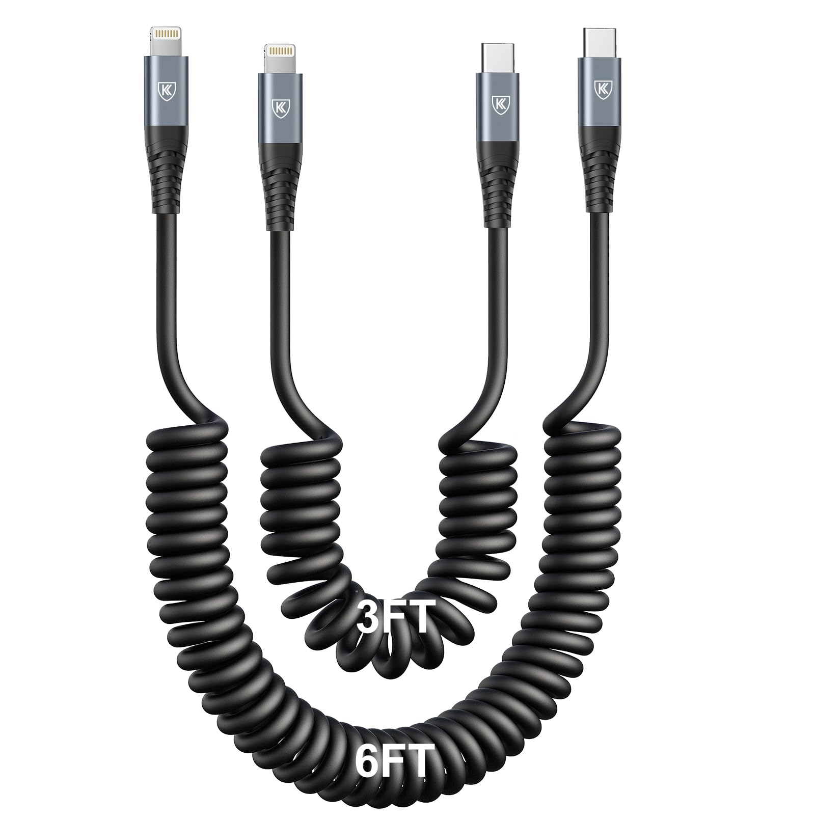 Photo 1 of USB C to Lightning Cable [3FT+6FT], 2Pack Coiled iPhone Charger Cable Fast Charging for Car [Apple MFi Certified] Short USBC iPhone Cord Compatible with iPhone14/13/12/11 Pro Max/8/Plus/iPad/CarPlay