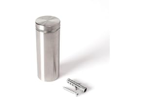 OUTWATER Stainless Steel Standoff 1-1/4 Inch Diameter x 3 Inch Barrel Length Brushed Finish for PVC, Glass and Acrylic Sign Stand Off Wall Anchors and Screws 2 Piece Small Sign Pack