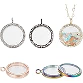 PH PandaHall 5pcs Rhinestone Photo Frame Charm, 5 Colors 35mm Round Crystal Double-Sided Picture Frame Memory Locket Charm Alloy Dangle Charms for Wedding Bridal Bouquet Keychain Jewelry Making