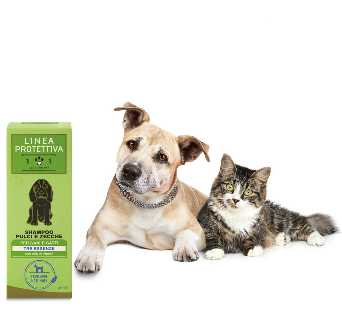 Natural Shampoo with Neem Oil, Carnation and Geranium extracts, 250ml - Insect Repellent for Fleas, Ticks, Mites etc - Prevents the Reappearance - for Dogs and Cats, Linea 101