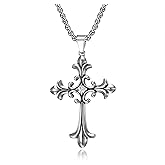 plswanfrog Cross Necklace for Men Women Vintage Gothic Pendant Cross Necklace Punk Rock Jewelry with 24inch Box Chain