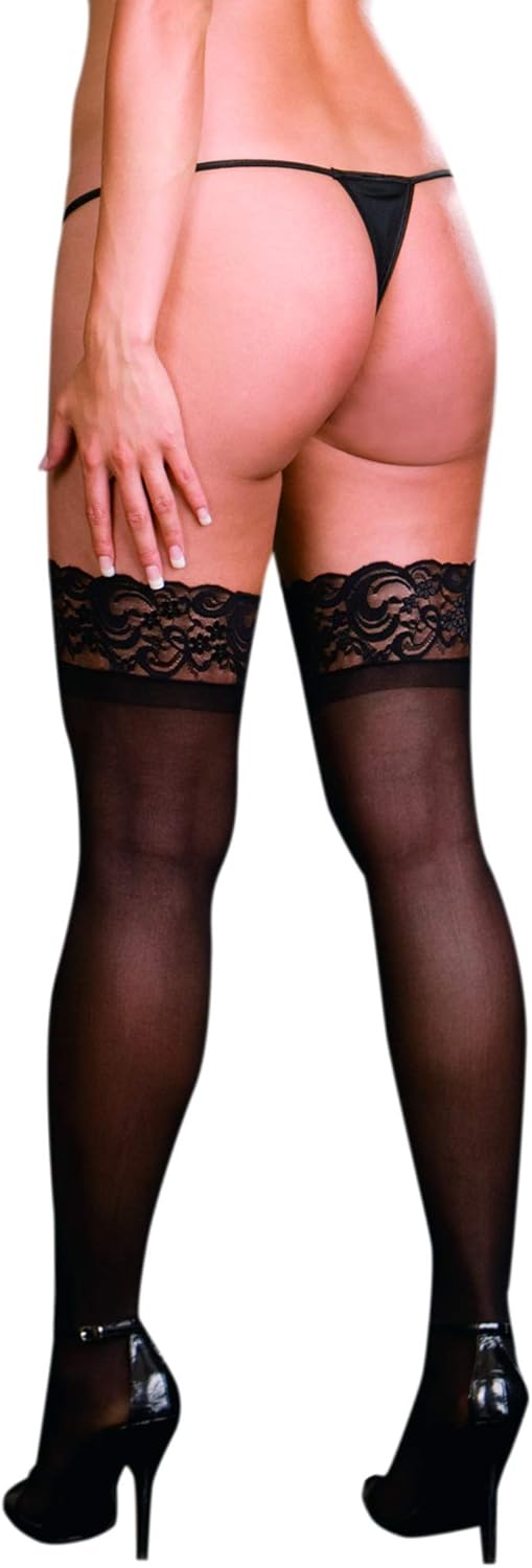 Dreamgirl Women's Plus-Size Lace Top Sheer Thigh-High Stockings: Thigh High Stockings: Clothing