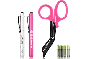RISEMART Trauma Shears & Pen light for nurses - 7.5" Fluoride Coated Medical scissors and LED Penlight for Nurse, Doctor, First Aid, EMT, EMS, Nursing (Pink Bandage Scissor + White & Pink Pen lights)