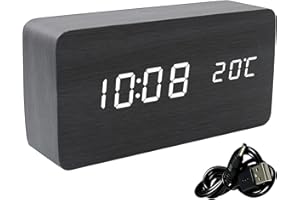 Generic Black Wood Led Digital Wall Clock, Time & Temperature Display, Atomic Clock, USB & Battery Powered, for Students & Be