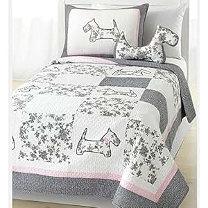 Amazon.com: 3 Piece Girls Pink Grey White Scottie Puppy