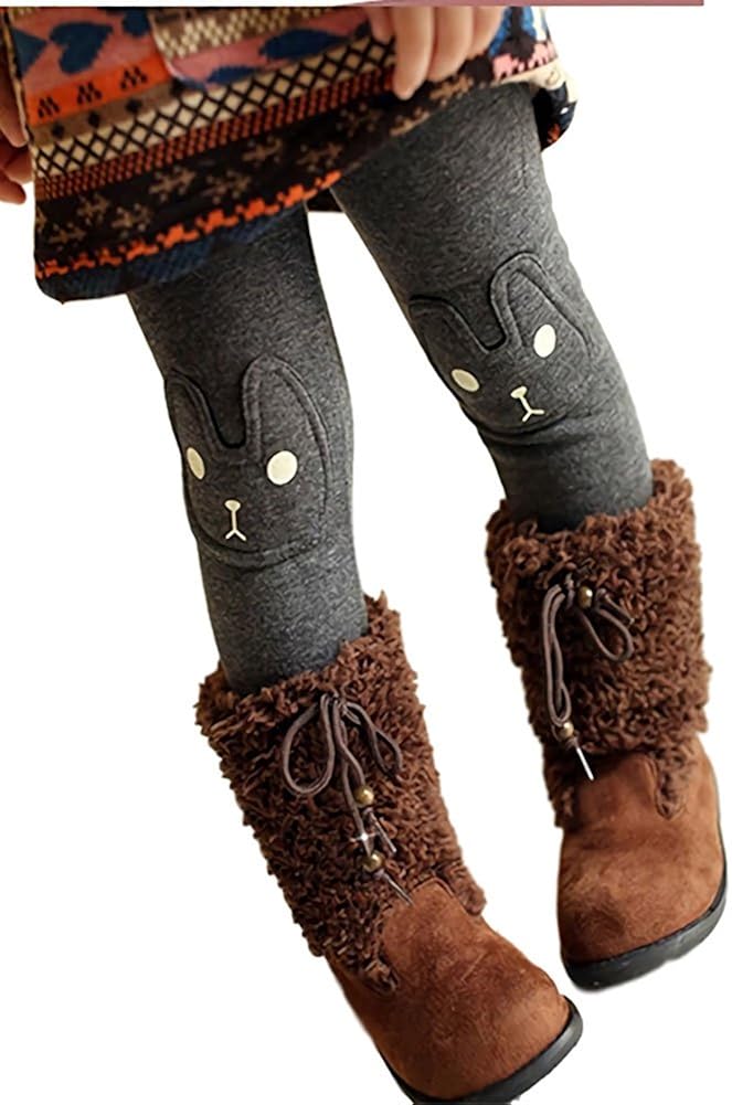 BOWKITE Kids Girls Winter Leggings Bunny Printed Thick Warm Fleece Pants for 2-7 Years: Clothing