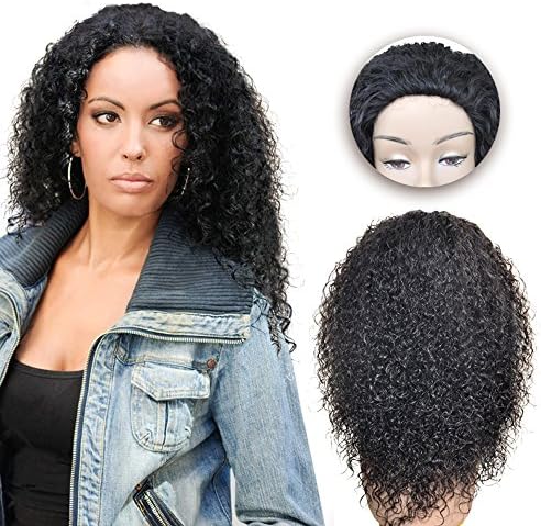 YONNA Brazilian Remy Human Hair Jerry Curl None Lace Full Machine Made Wigs For African American Women Fluffy Hair 130 Density Medium Size Cap Inches Natural Black #1B 14inch