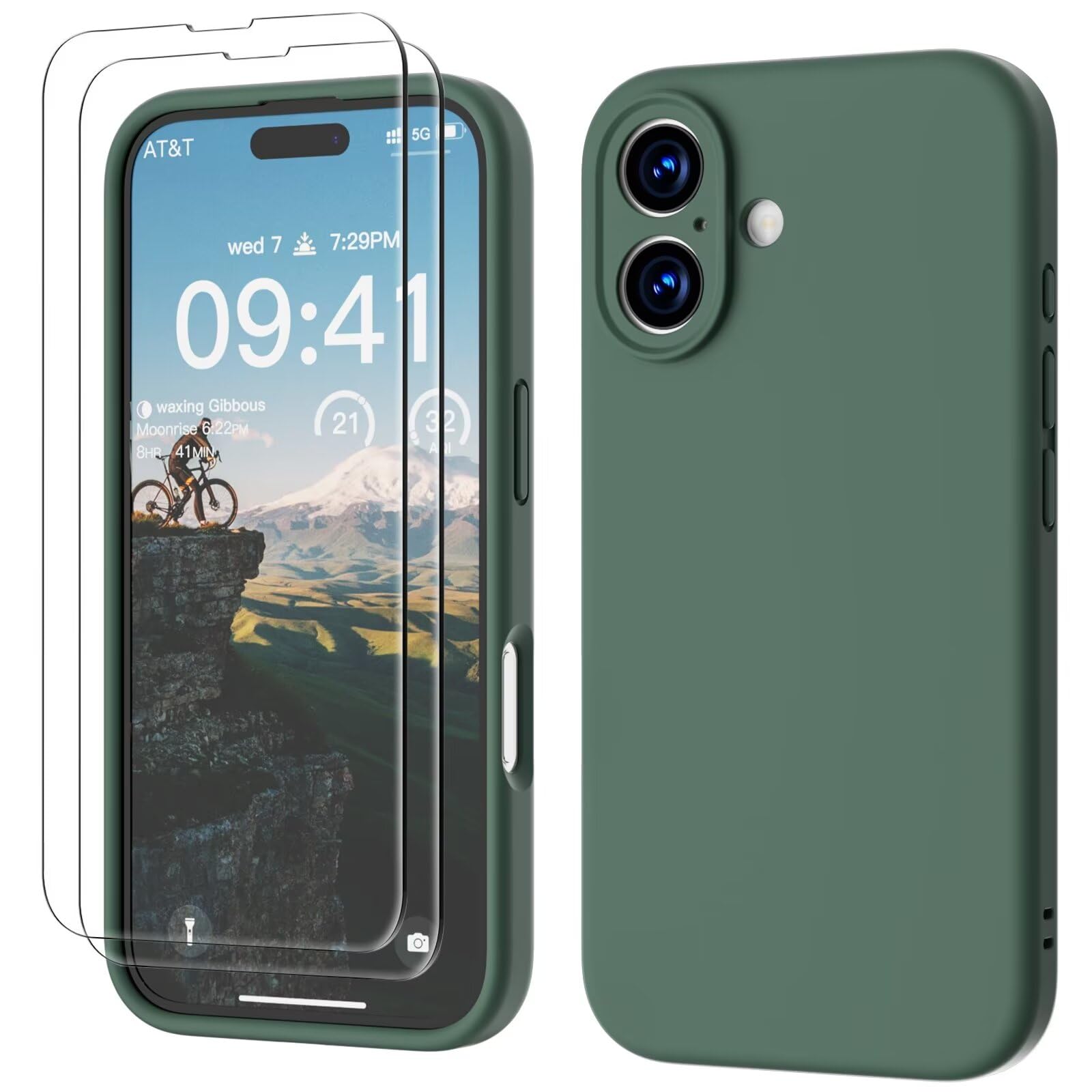 GOODVISH 3 IN 1 for iPhone 16 Case 6.1 inch, Upgraded Camera Protection, 2X HD Screen Protector, Liquid Silicone Anti-Scratch Shockproof Gel Rubber Anti-Fingerprint Phone Case Cover, Pine Green