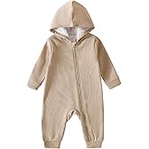 ROMPERINBOX Baby Boy Jumpsuit 2-Way Zipper Romper Hooded Fleece Lined Long Sleeve Footless Solid Outfits 0-24M