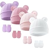 Newborn Baby Hat and Mittens Set, Infant Beanie Caps Newborn Essentials Must Haves for Baby Boy Girl 0-6 Months