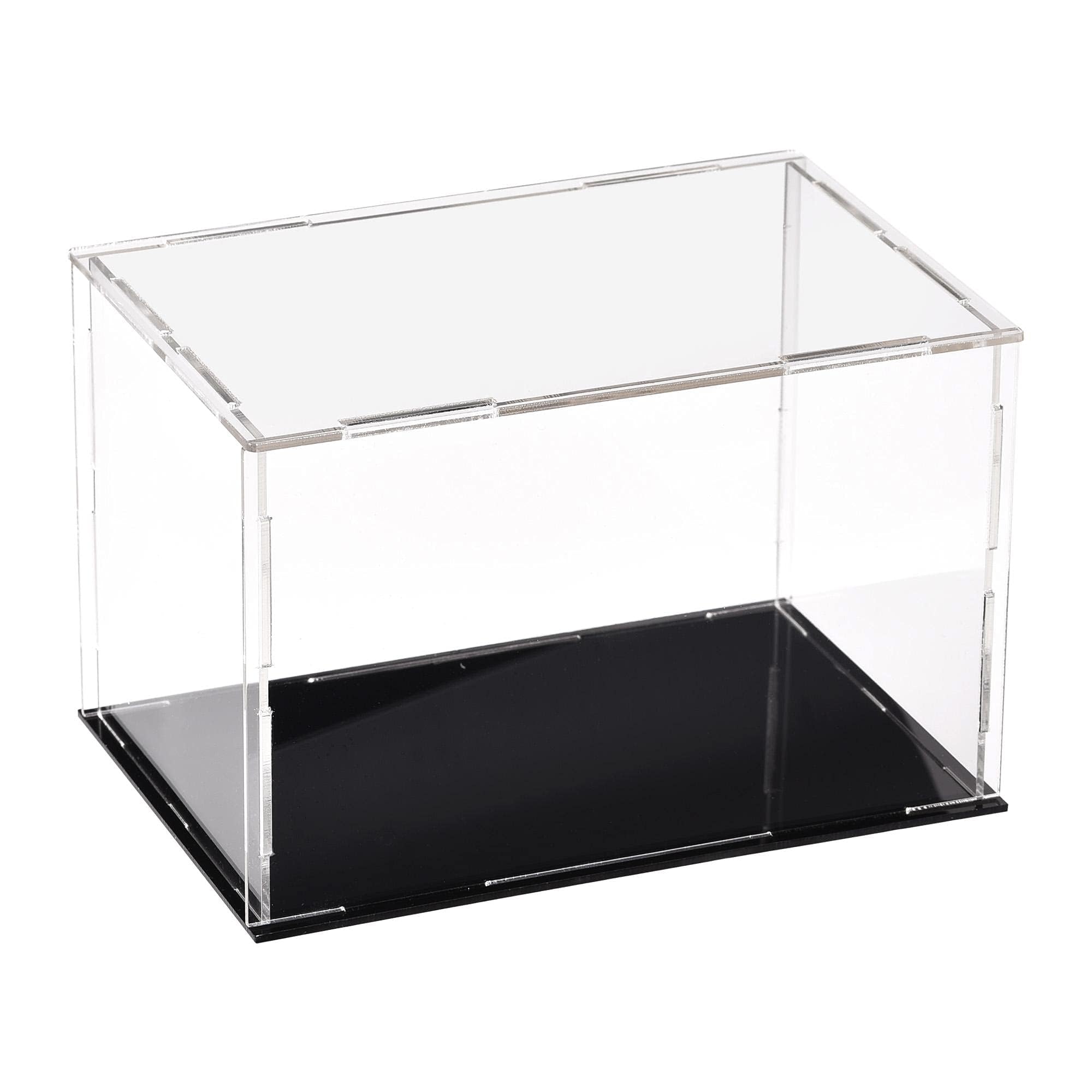 TA-VIGOR Acrylic Clear Display Case, 15 x 10 x 10cm Assemble Countertop Box Cube Organizer Stand Dustproof Protection Showcase with Black Base for Action Figures Toys Collectibles Home Storage