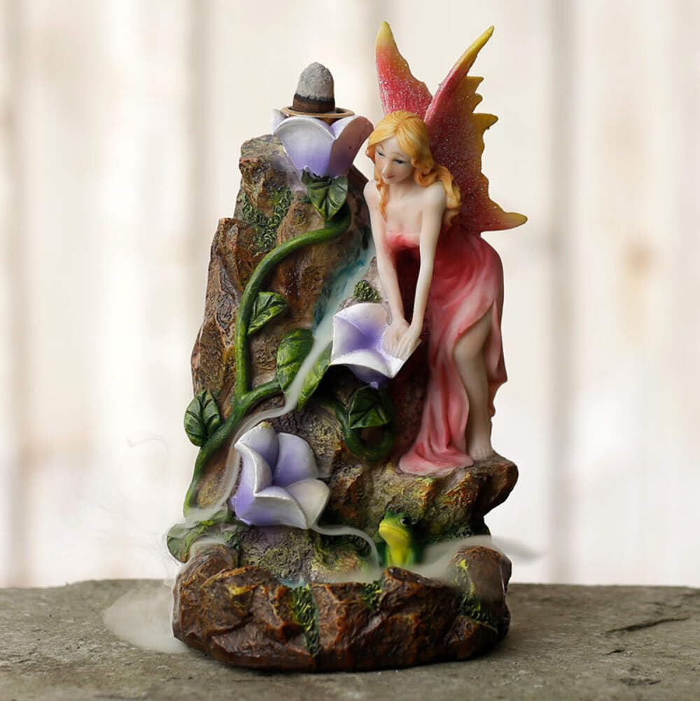 Puckator Fairy Flower Garden Waterfall Backflow Incense Burner - Home Zen Meditation Decor Accessories - Incense Waterfall Cone Burner Spiritual Feng Shui Gothic Relaxation Gifts Gift Desk Ornaments