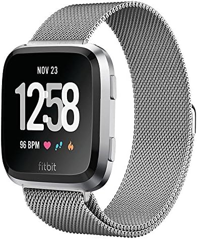 YOCHOS for Fitbit Versa Bands Women Men Small Large, Milanese Loop Stainless Steel Metal Replacement Bracelet Strap with Unique Magnet Lock Accessories Wristbands for Fitbit Versa Fitness Smart Watch