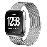 YOCHOS for Fitbit Versa Bands Women Men Small Large, Milanese Loop Stainless Steel Metal Replacement Bracelet Strap with Unique Magnet Lock Accessories Wristbands for Fitbit Versa Fitness Smart Watch
