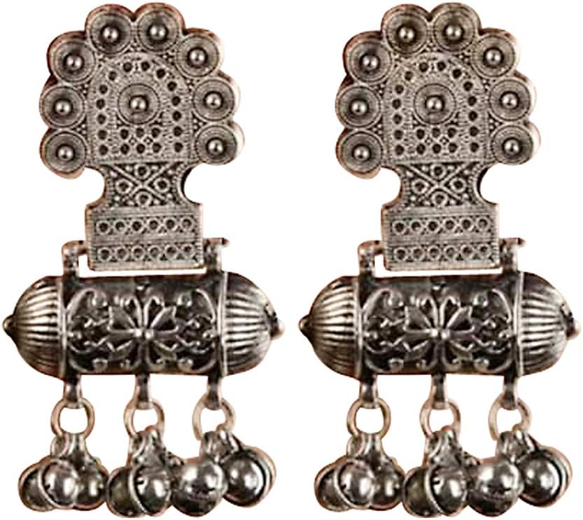 Aradhya Designer Silver Oxidised High Classy Luxury Hot Selling Double Decker Afghani Earrings for Women and Girls (Silver)