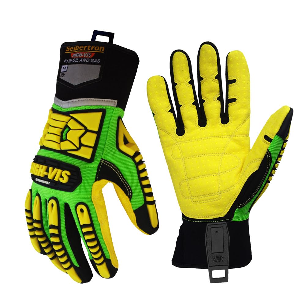 Seibertron HIGH-VIS SDXC5 Mechanics Cut5 Impact Cut Puncture Resistant Gloves Oil and Gas/Oilfield Safety Gloves XS