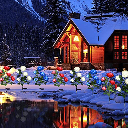 Solar Rose Flower Lights, 10 Roses Solar Flowers Lights Outdoor Garden