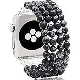 KAI Top Beaded Bracelet Compatible with Apple Watch Band 38mm 40mm 41mm 42mm 44mm 45mm 46mm 49mm, Natural Stone Beaded Elastic Stretchy Replacement Band for iWatch Ultra SE Series 10 9 8 7 6 5 4 3 2 1
