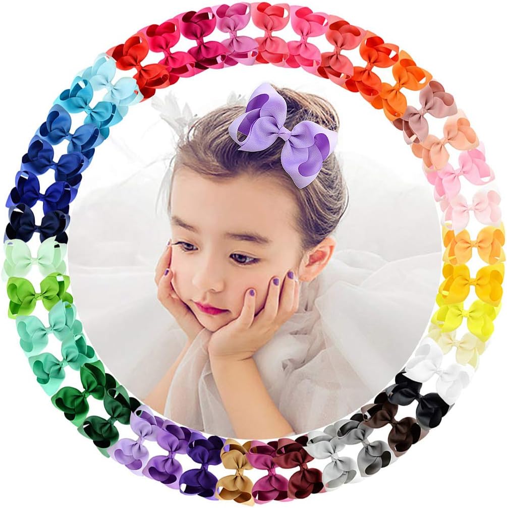 YHXX YLEN 4.3Inches Hair Clip Grosgrain Ribbon Pinwheel Hair Bow Alligator Clips Barrettes for Baby Large, 4.3Inches 20 PCS Mix