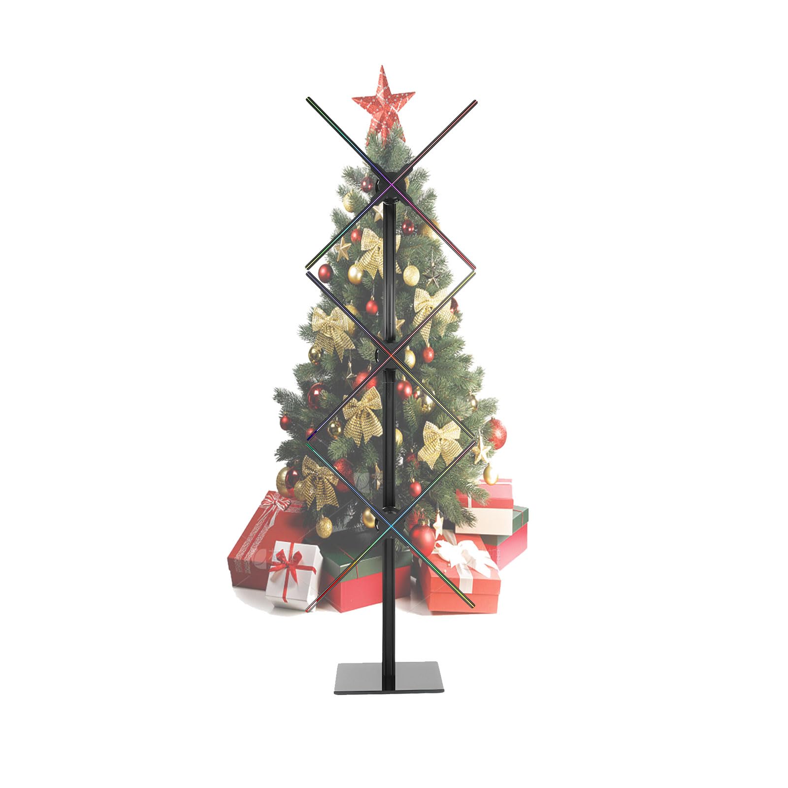 Missyou 152CM 3D Hologram Fan Christmas Tree Display and Stand,3 x 56cm Fans with Bluetooth,App & Remote Control,Holographic Fan LED,Customizable Video Content for Exhibitions,Trade Shows,Advertising