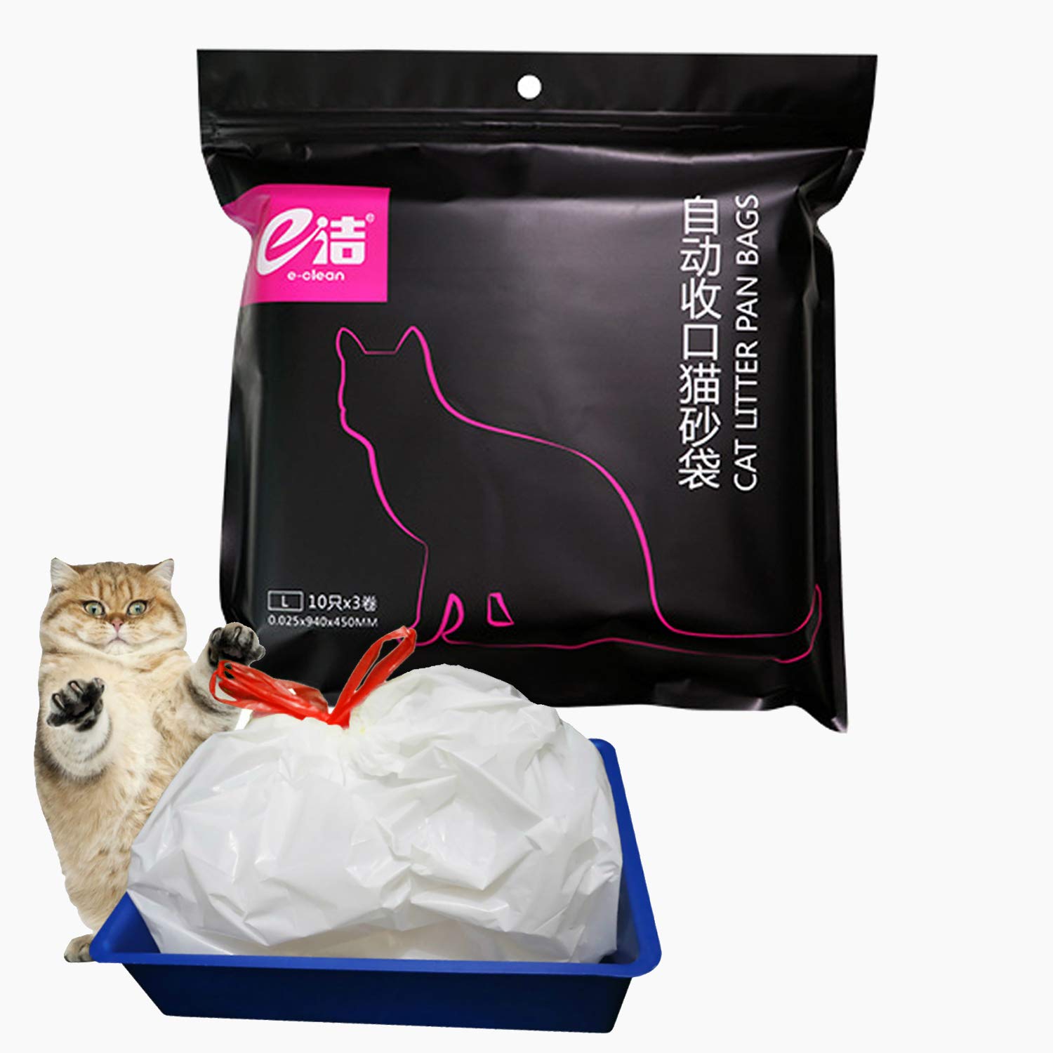 Kimswa 94 × 45 cm - 30 bags Cat Litter Tray Liners with Drawstrings Scratch Resistant Bags for Medium and Large Litter Box Pet Garbage