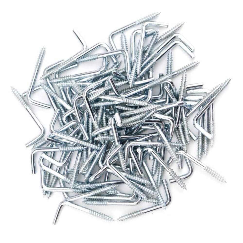 Zopseet 80 Pcs Right Angle Hooks Zinc Plated L Hook Screws Self Tapping 7 Shape Screw Hooks (M2.8 x 35 mm)
