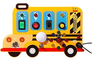 FashionCha Toy Activity Board with LED Switches for Toddlers, Activity Board with on/off Switch, School Bus Toy