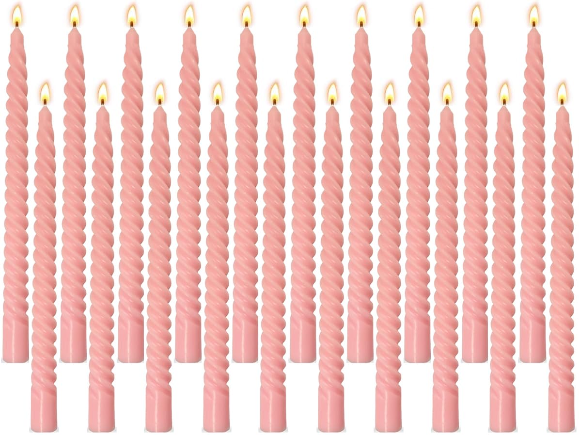 Photo 1 of 20 Pack 10 Inch Pink Spiral Taper Candles for Holiday Home Decoration, Unscented Dripless Twisted Candlesticks for Dinner Party Wedding Valentines Day Baby Shower and Easter