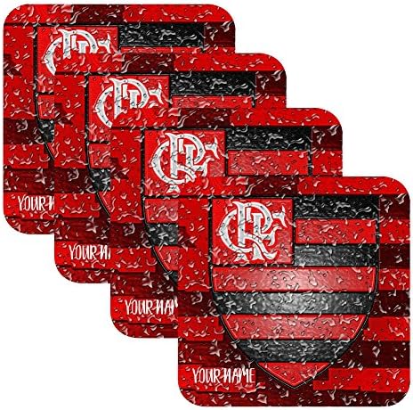 Azty Designs Set 4 Personalized Custom Coaster Water Drops Glossy Liga Brasil Futbol Soccer