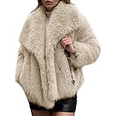 Arssm Women's Faux Fur Coat Fluffy Shaggy Jacket Long Sleeve Lapel Coats Winter Warm Outwear