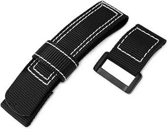 22 mm MiLTAT negro Nylon Velcro correa para reloj, costuras ...