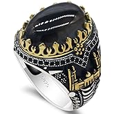 Qida Natural Agate Men's Ring S925 Pure Silver Black Agate Stone Ring Vintage Castle Men's Ring Gothic Unique Bracelet