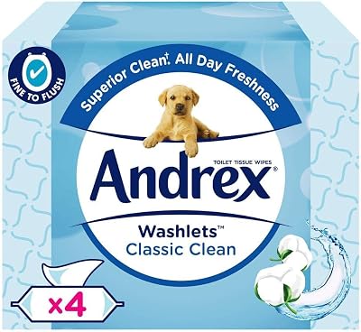 Andrex Classic Clean Washlets 4 x 40 Wipes Micellar Water Flushable