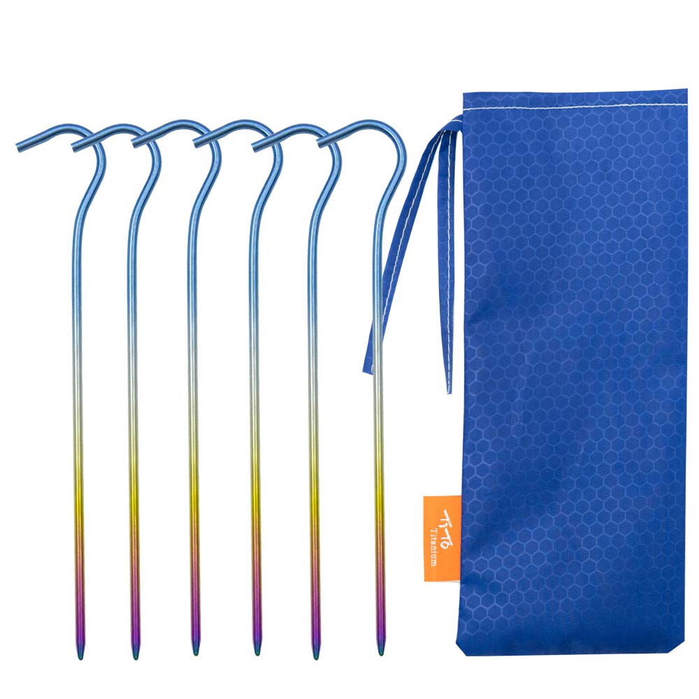 TITO Titanium Shepherd's Hook Tent Stakes DIA 3.0mm and Length 165mm only 6.1G.(Pack of 6) (Colorful)