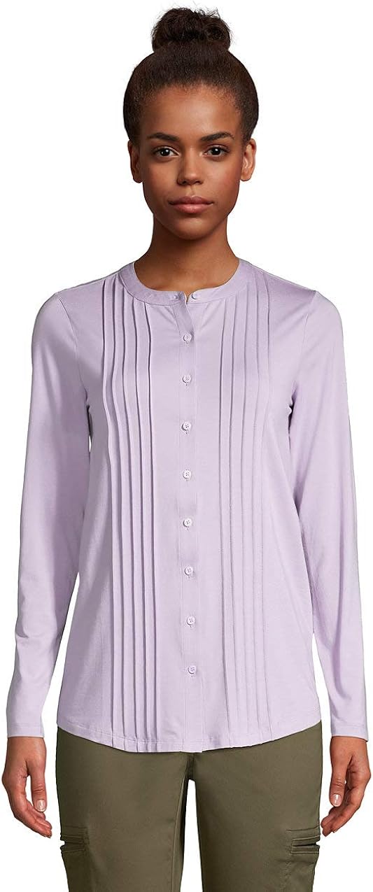 Lands' End Women's Pintuck Button Down Long Sleeve Tunic Top at Amazon