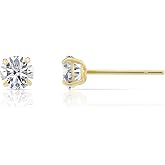 14k Yellow Gold Solitaire Round Cubic Zirconia Stud Earrings with Silicone Pushbacks