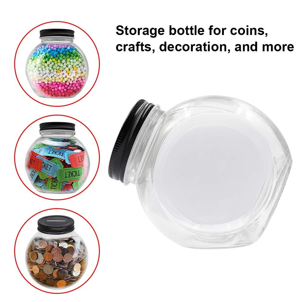 Clear Glass Piggy Bank with Black Slotted Lid, Well Sized Coin Bank, Two Placement Methods Money Tip Coin Jar for Adults Teens Kids Girls Boys