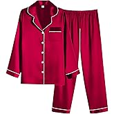 Ekouaer Women Satin Pajamas Set Classic Button Down Long Pjs Set