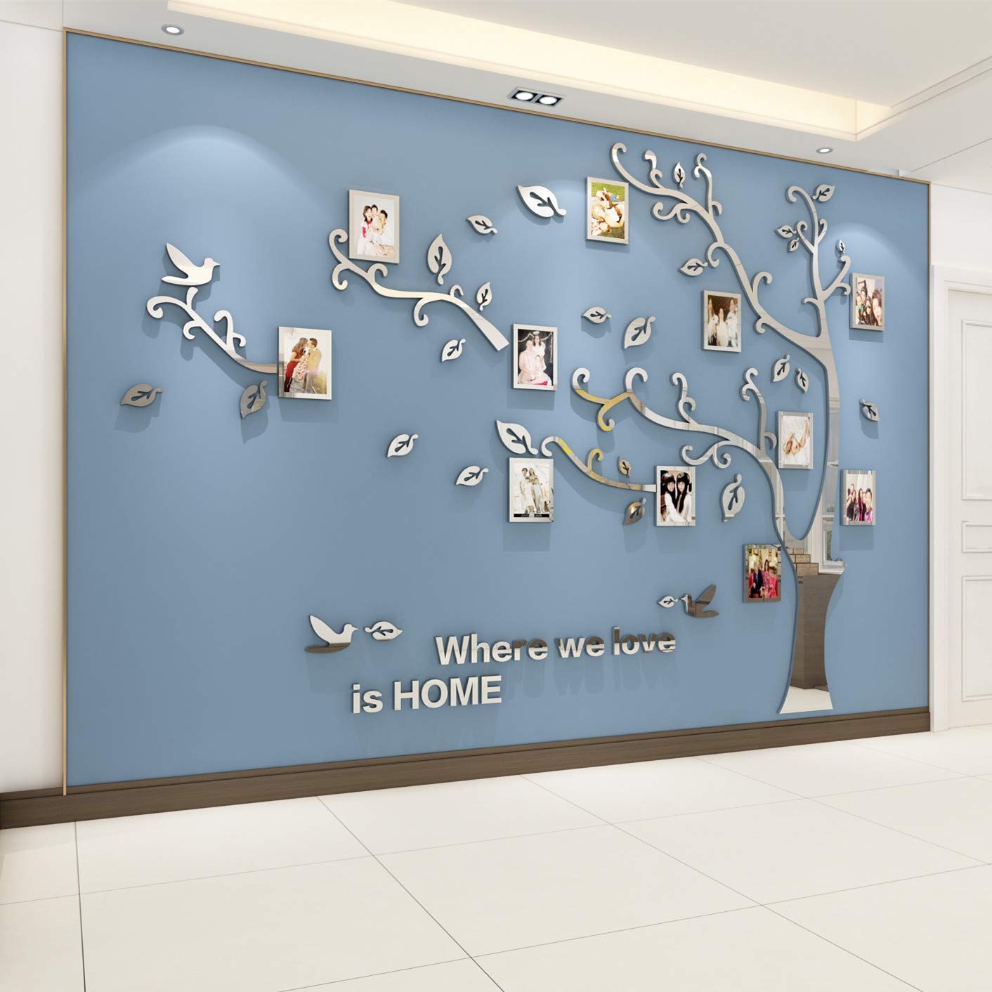 3D Tree Wall Stickers - DIY Photo Frame Tree Wall Decal Family Photo Frame Sticker Murals Wall Decor Living Room Bedroom TV Background Home Decorations (XXL:131 * 95in,Silver Left)