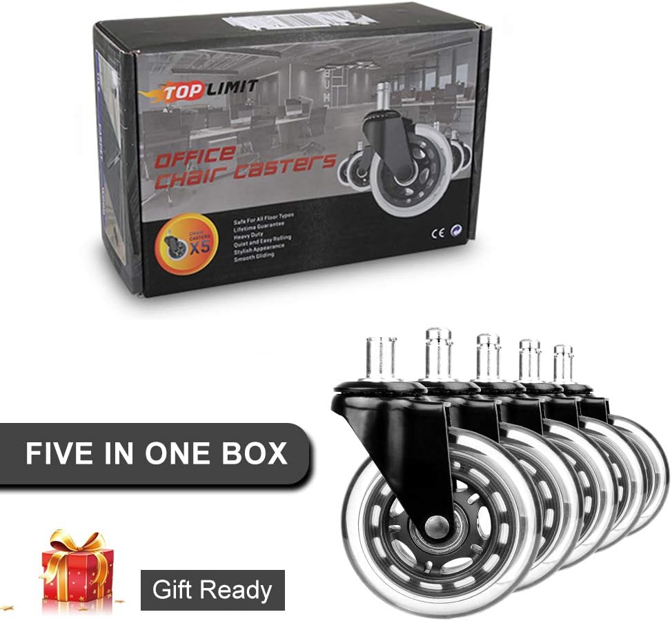 Office Chair Caster Wheels,Set of 5 Heavy Duty 2.5 Inch Upgraded Office Chair Replacement Wheels,Smooth and Safe for Hardwood,Tile Floors-Universal Fit for Game Office Chair (2.5"Plug-in_FBA, Black): Automotive