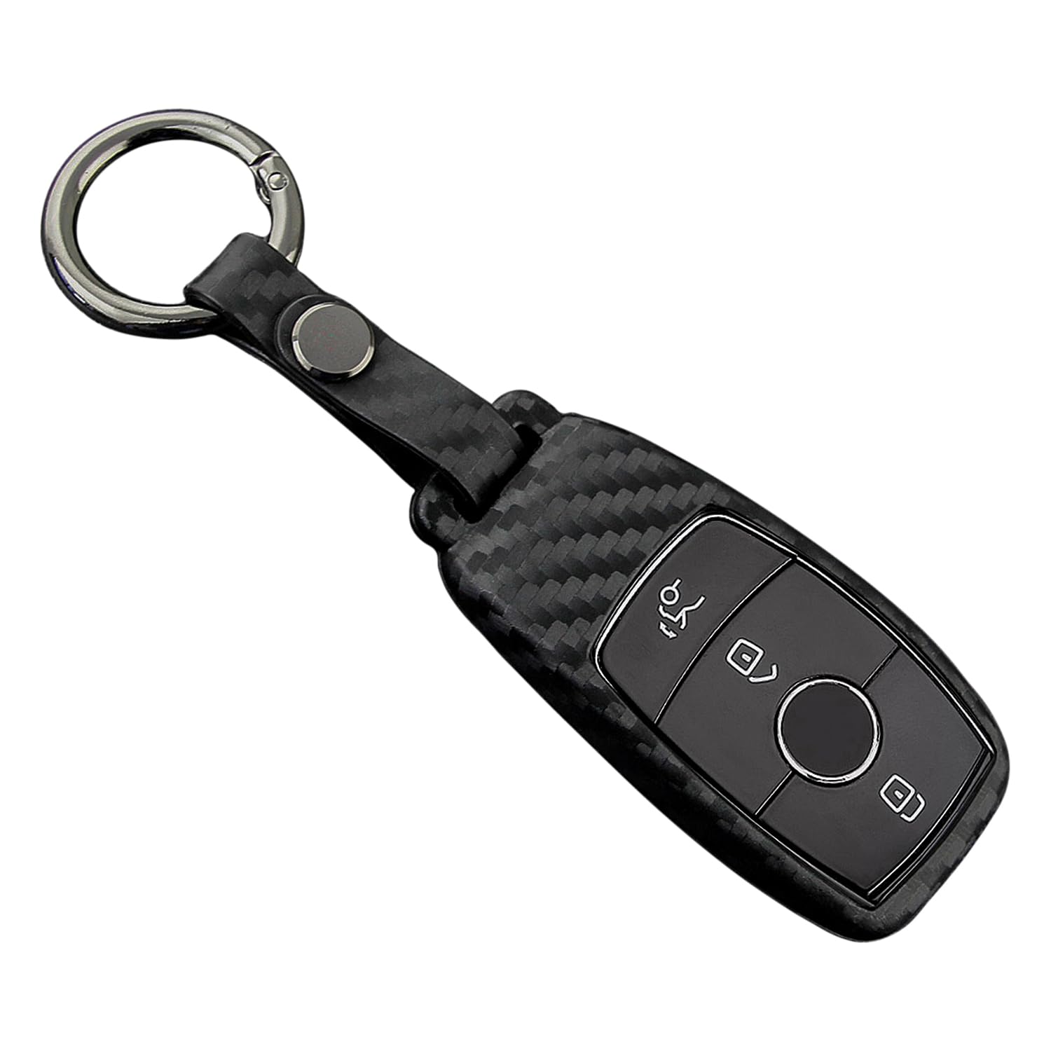M.JVisun Soft Silicone Rubber Carbon Fiber Texture Cover Car Remote Key Fob Case For Mercedes-Benz 2019-2022 A Class C Class G Class 2017-2022 E Class 2018-2021 S Class Key - Black - Round Keychain