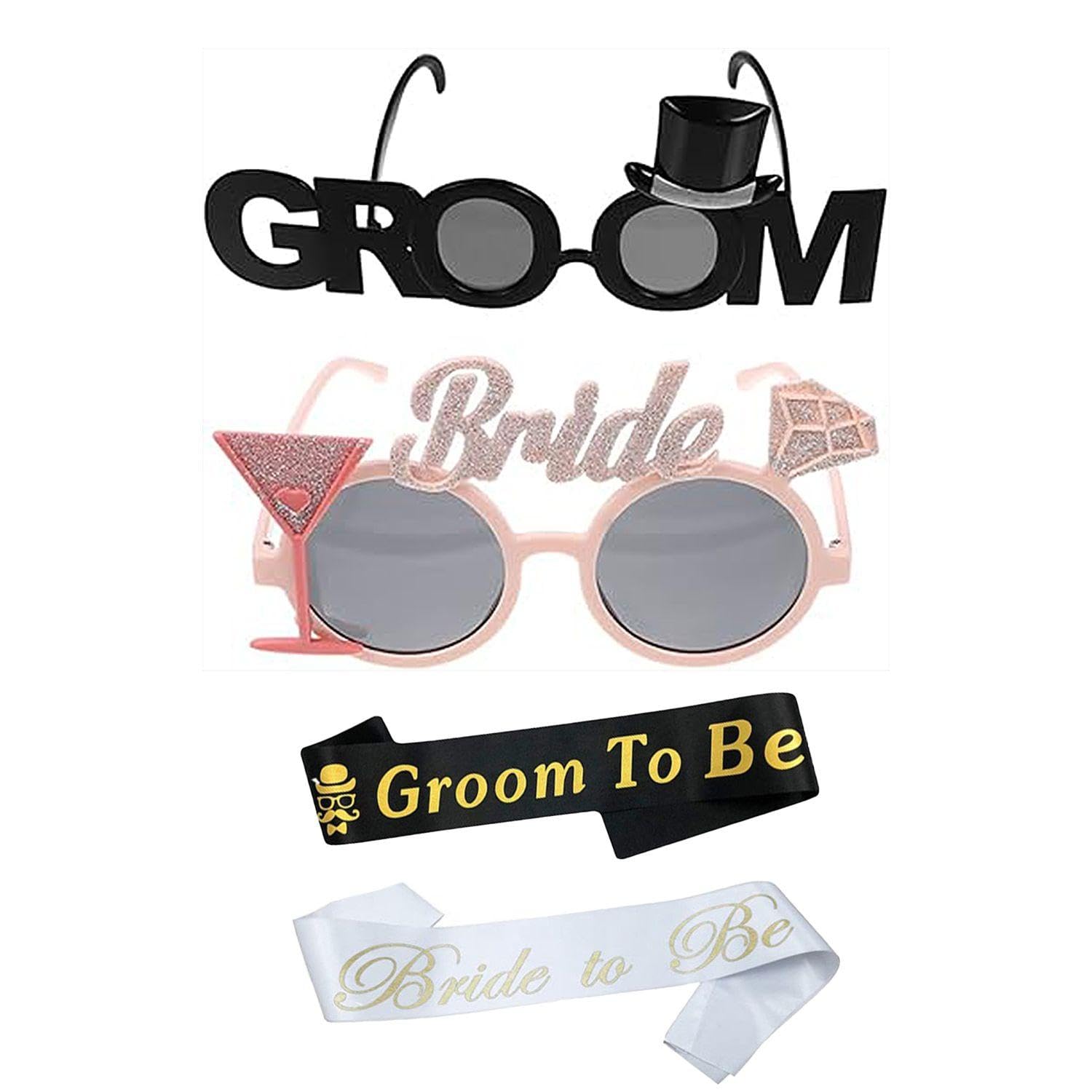 2 Pieces Of Wedding Glasses, 2 Pieces Of Ceremonial Shoulder Straps, Glasses For The Bride And Groom, Funny Sunglasses For The Wedding, Photo Props For Weddings And Bachelor Parties