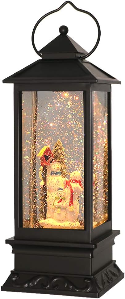 Snow Globes - Eldnacele Christmas Snow Globe Lantern with Music, Battery Operated Lighted Swirling Glitter Water Lantern with Timer for Christmas Home Decoration, Snowman