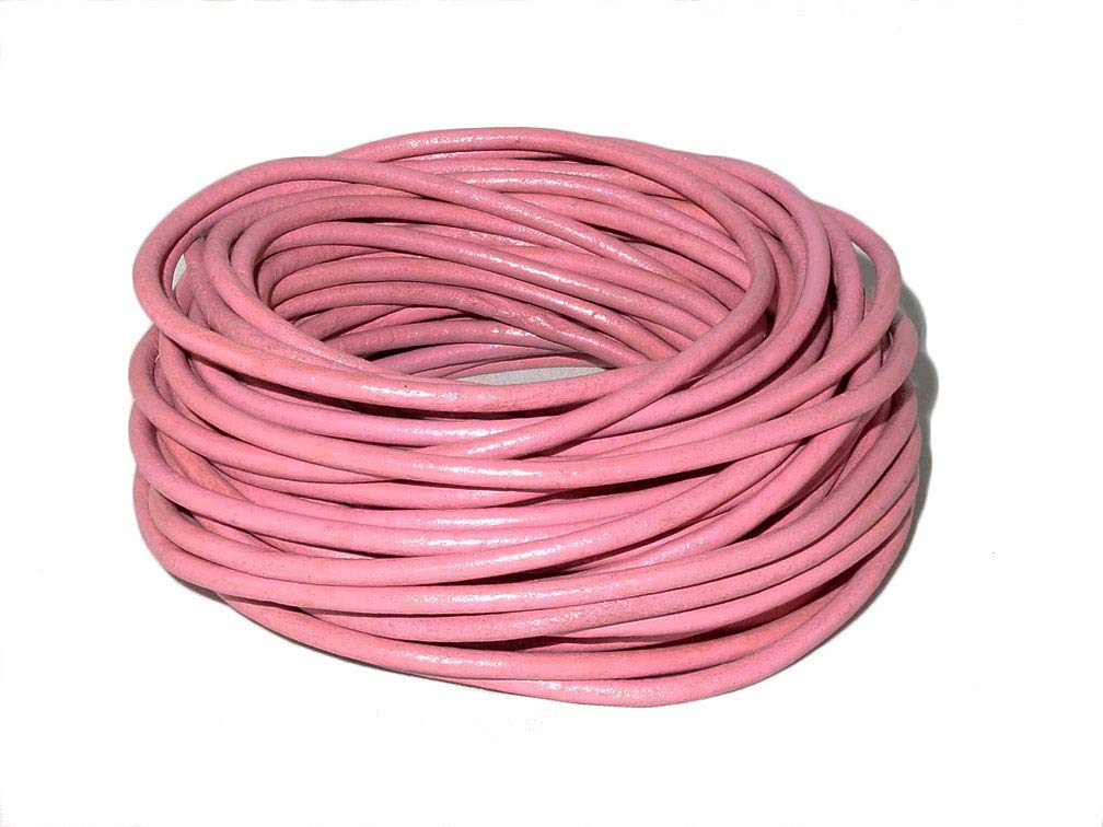 Cords Craft® | 2.0mm Round Leather Cord for Jewelry Making Bracelet Necklaces Hair Accessories Dog Collar Beading Work Hobby and DIY Craft (Pink) | Roll of 10 Meters Round Leather Cord