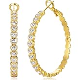 YOUNGYUE Heart 925 Sterling Silver Hoop Earrings for Women Hypoallergenic 14K Gold Plated Hoop Earring for Women Non Tarnish Large Rhinestone Hoop Earrings with Sparkly Cubic Zirconia 30/40/50mm